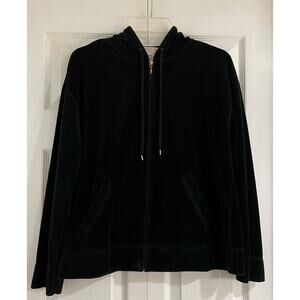 Jones New York Sport‎ Velour Jacket Zip Black Gold Hardware Track Size Medium